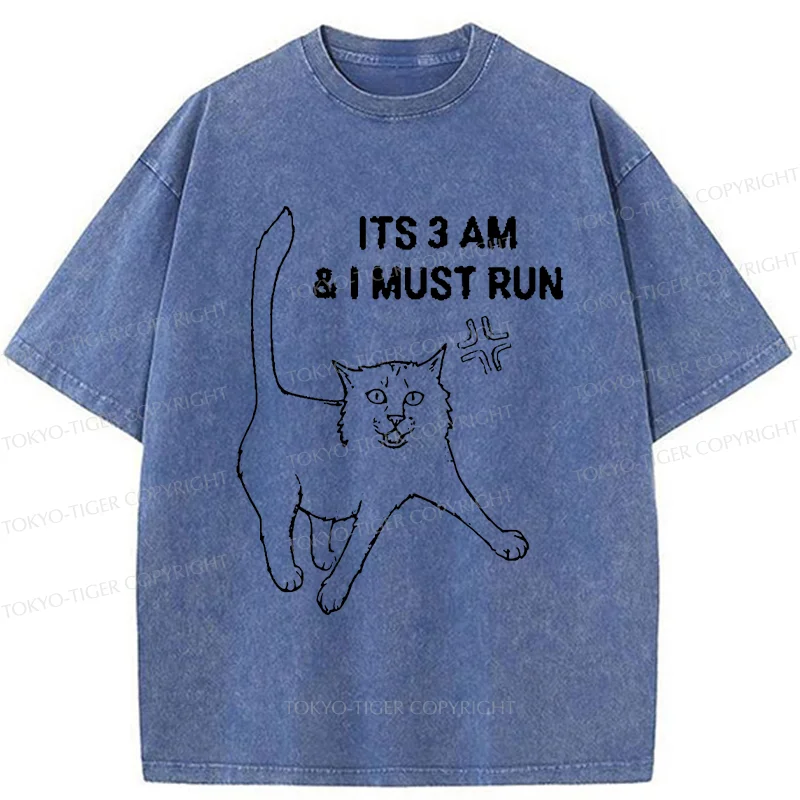 Tokyo-Tiger Cat Going For A Night Run Washed T-Shirt
