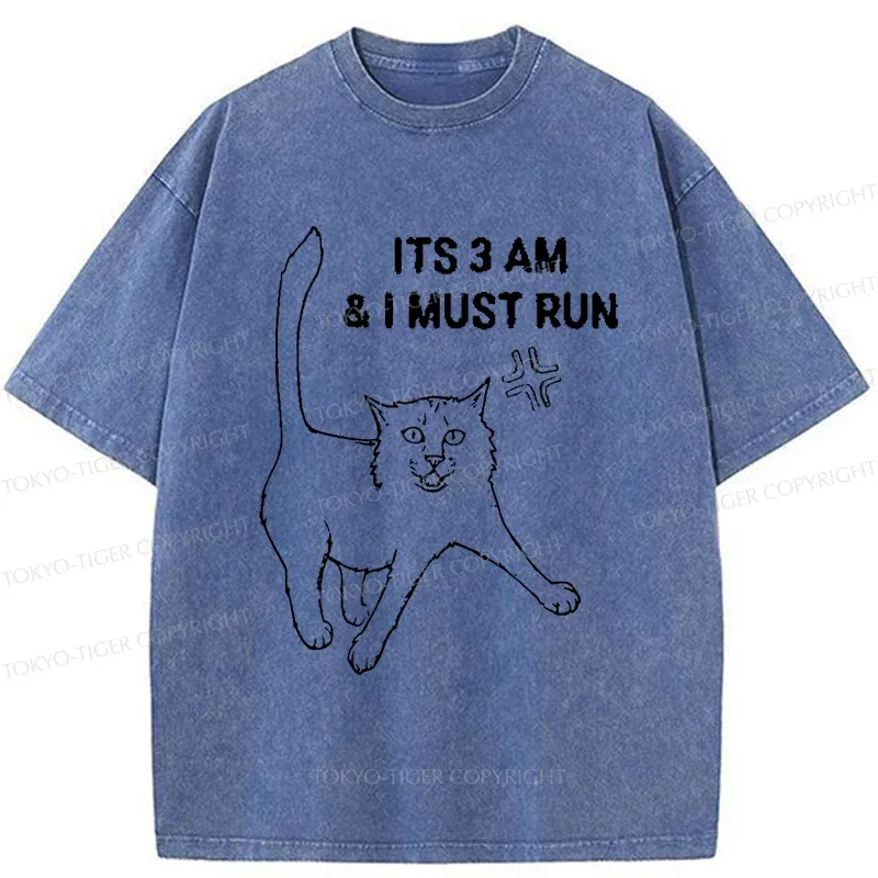 Tokyo-Tiger Cat Going For A Night Run Washed T-Shirt
