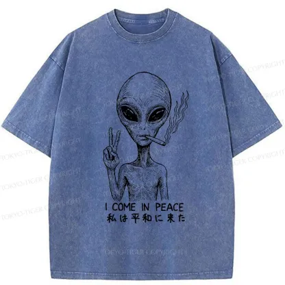 Tokyo-Tiger Aliens Come In Peace Washed T-Shirt