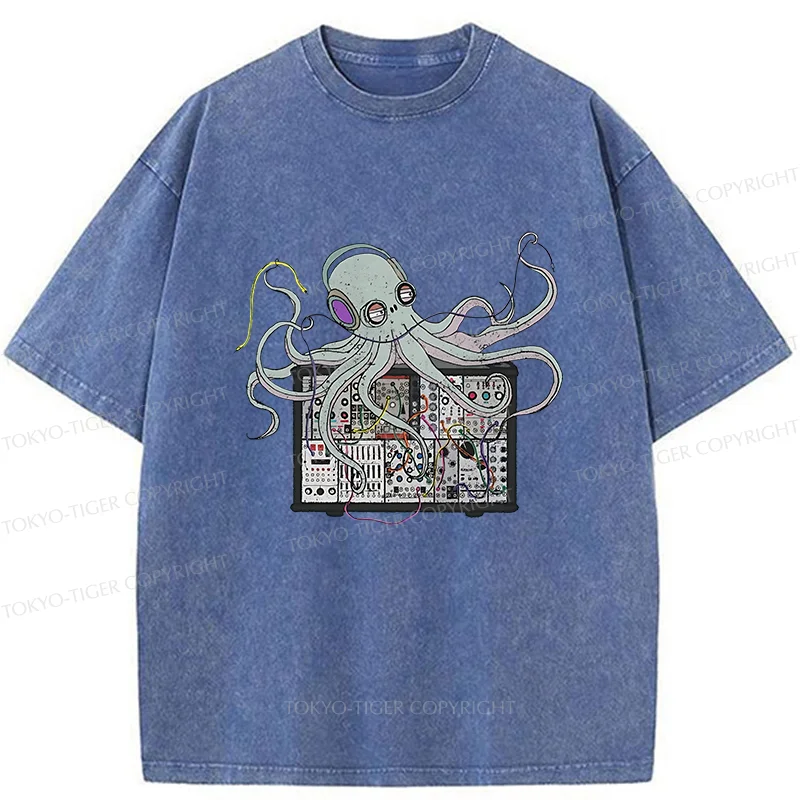 Tokyo-Tiger Octopus Synthesizer Washed T-Shirt