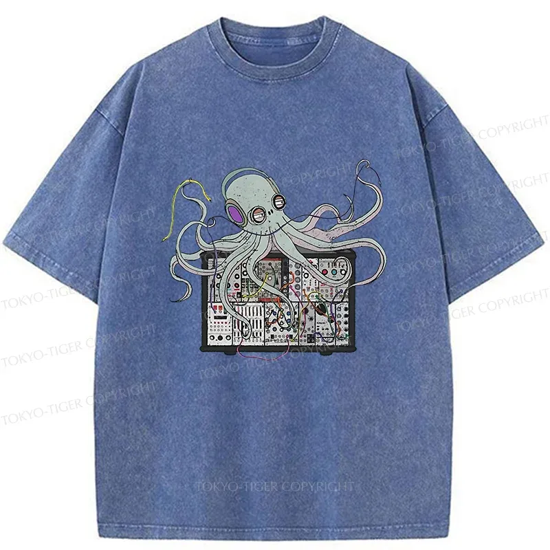 Tokyo-Tiger Octopus Synthesizer Washed T-Shirt