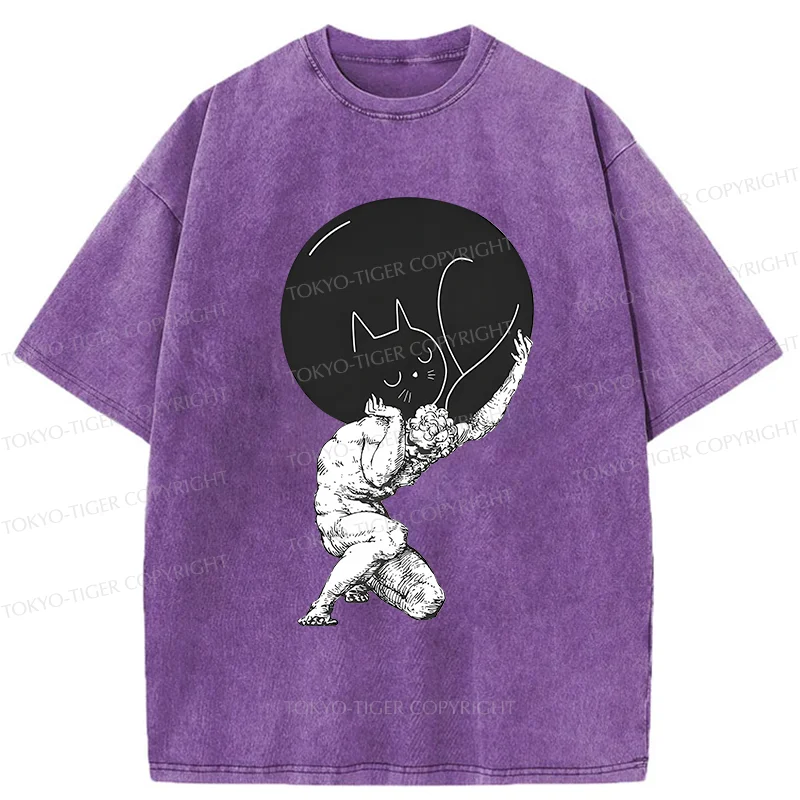 Tokyo-Tiger Stone Statue Holding A Cat Washed T-Shirt