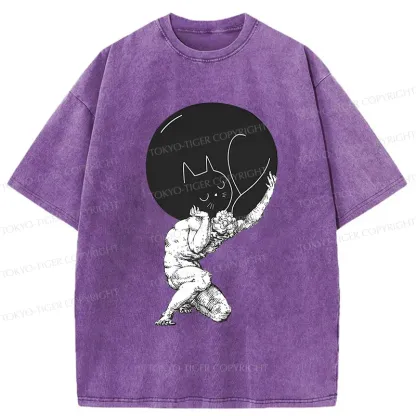 Tokyo-Tiger Stone Statue Holding A Cat Washed T-Shirt