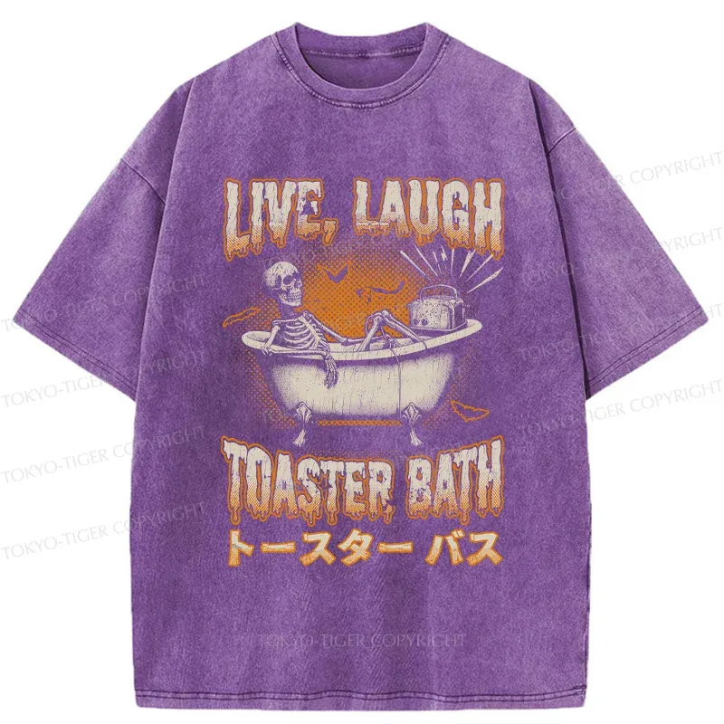 Tokyo-Tiger Skeleton Taking A Bath Washed T-Shirt