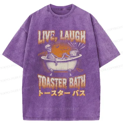 Tokyo-Tiger Skeleton Taking A Bath Washed T-Shirt