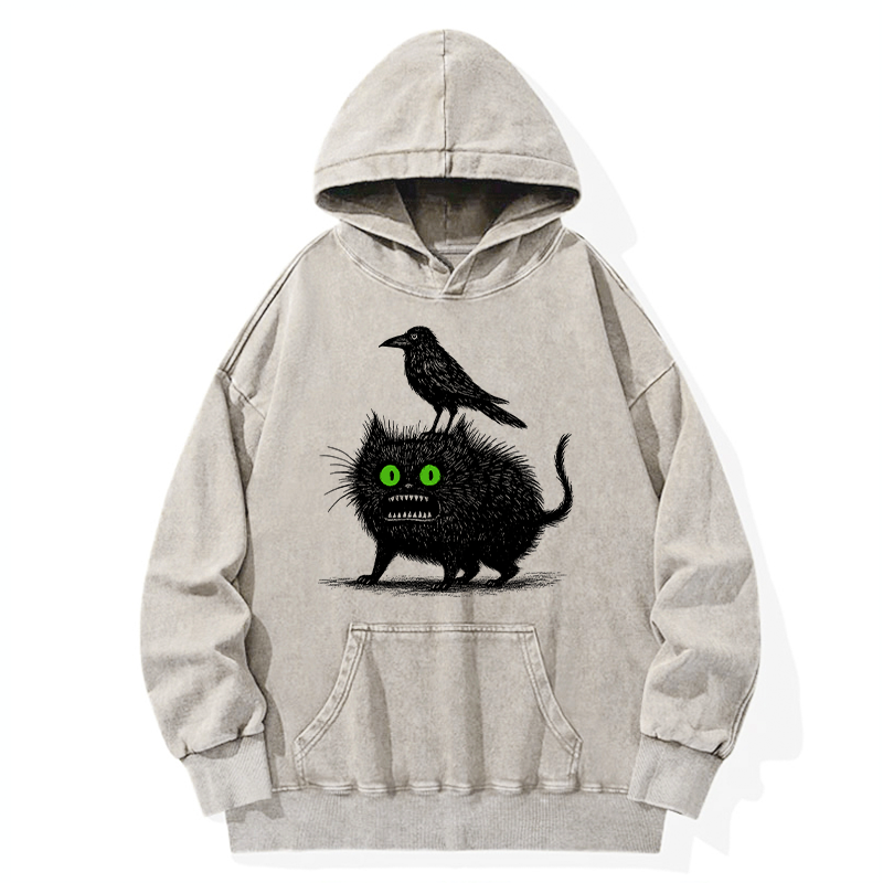 Tokyo-Tiger Crow And Black Cat Washed Hoodie