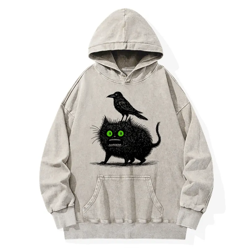 Tokyo-Tiger Crow And Black Cat Washed Hoodie