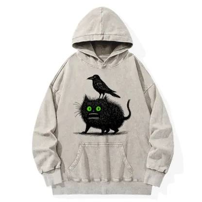 Tokyo-Tiger Crow And Black Cat Washed Hoodie