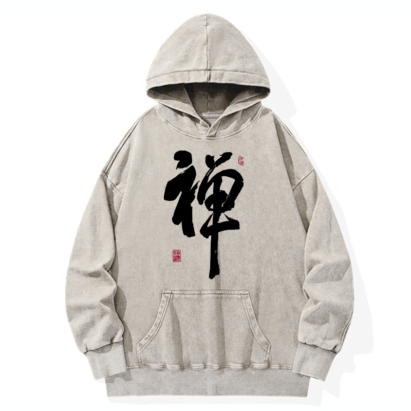 Tokyo-Tiger Japanese Zen Kanji Washed Hoodie