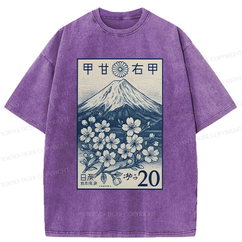 Tokyo-Tiger Vintage Sakura Stamp Washed T-Shirt