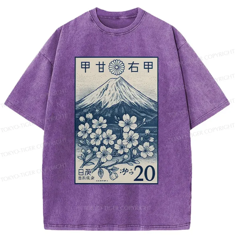 Tokyo-Tiger Vintage Sakura Stamp Washed T-Shirt