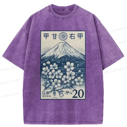 Tokyo-Tiger Vintage Sakura Stamp Washed T-Shirt