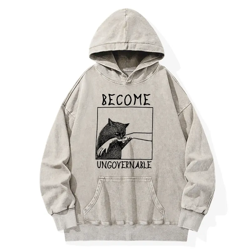 Tokyo-Tiger Cat Biting Arm Washed Hoodie