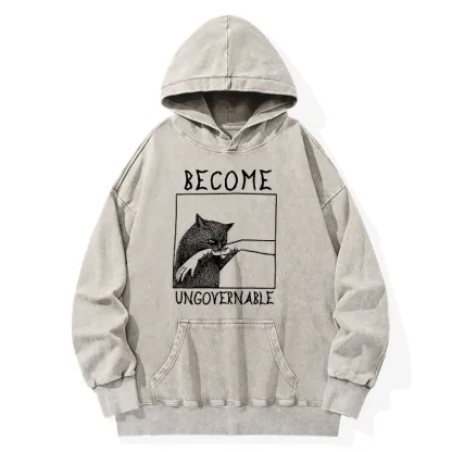 Tokyo-Tiger Cat Biting Arm Washed Hoodie