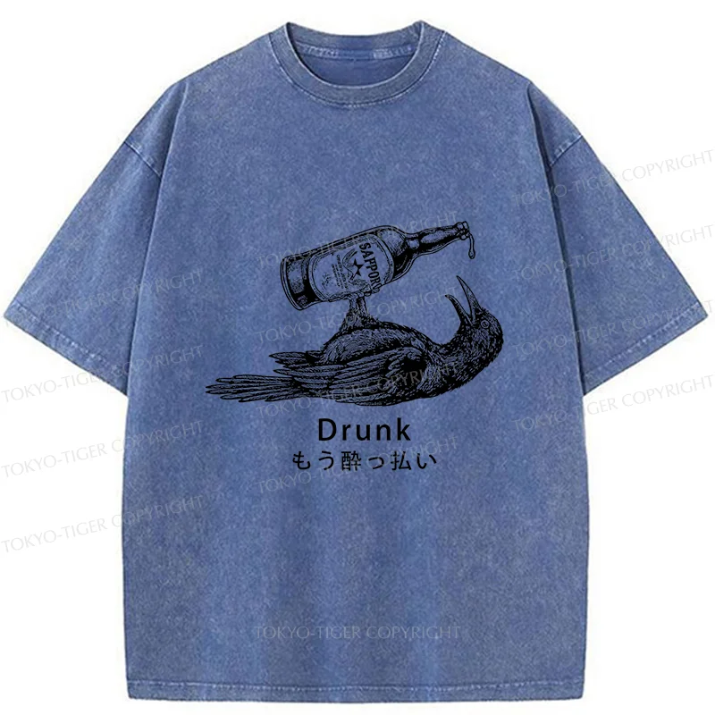 Tokyo-Tiger Drinking Crow Washed T-Shirt