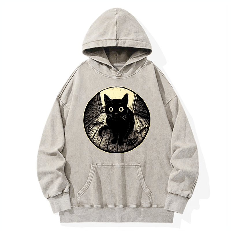 Tokyo-Tiger Waiting Black Cat Washed Hoodie
