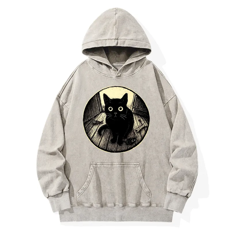 Tokyo-Tiger Waiting Black Cat Washed Hoodie