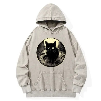 Tokyo-Tiger Waiting Black Cat Washed Hoodie