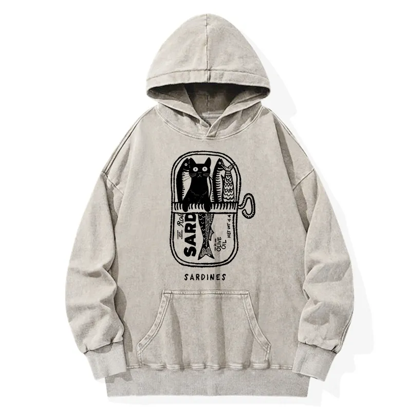 Tokyo-Tiger Cat Hiding In A Sardine Washed Hoodie