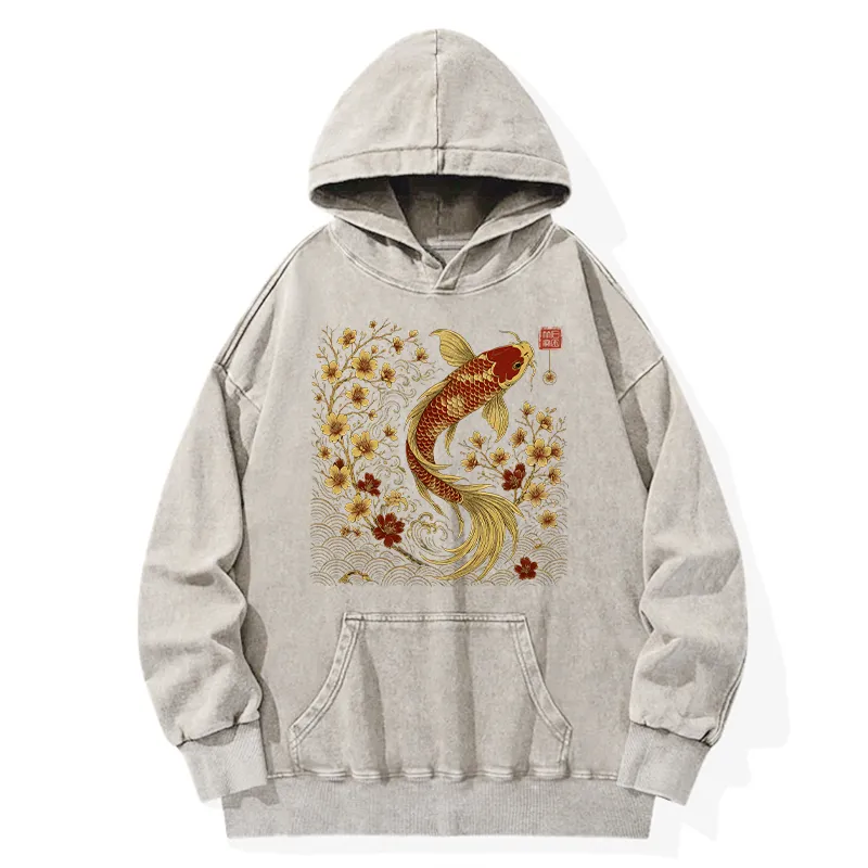 Tokyo-Tiger Vintage Sakura And Koi Washed Hoodie