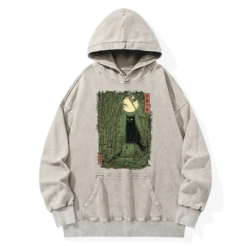 Tokyo-Tiger Black Cat In The Bamboo Forest Washed Hoodie