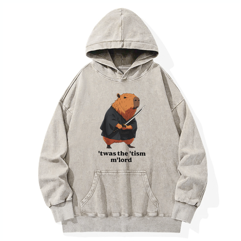 Tokyo-Tiger Focused Samurai Capybara Washed Hoodie