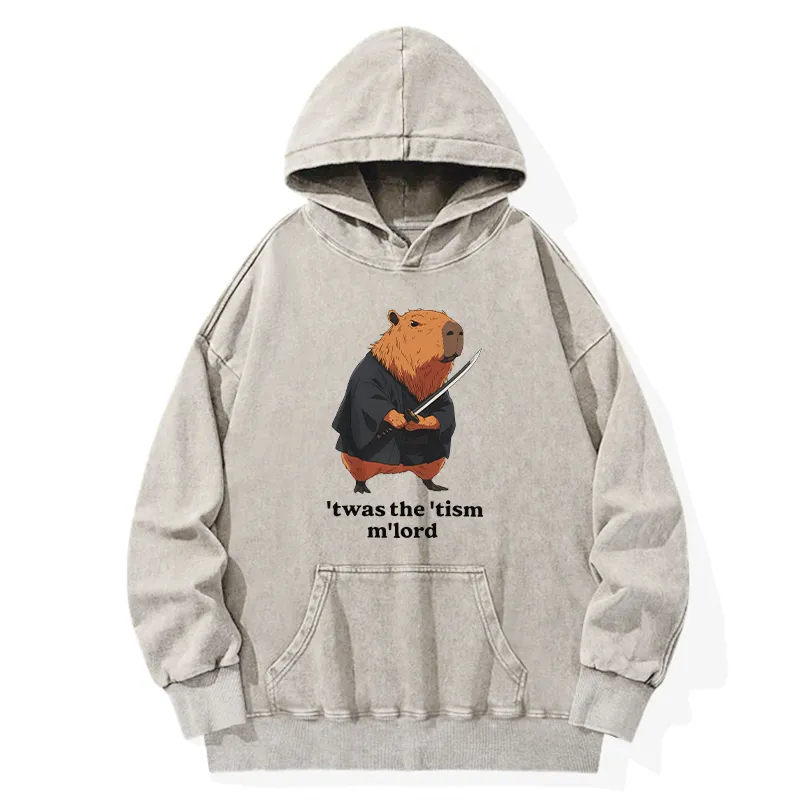 Tokyo-Tiger Focused Samurai Capybara Washed Hoodie