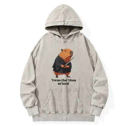 Tokyo-Tiger Focused Samurai Capybara Washed Hoodie
