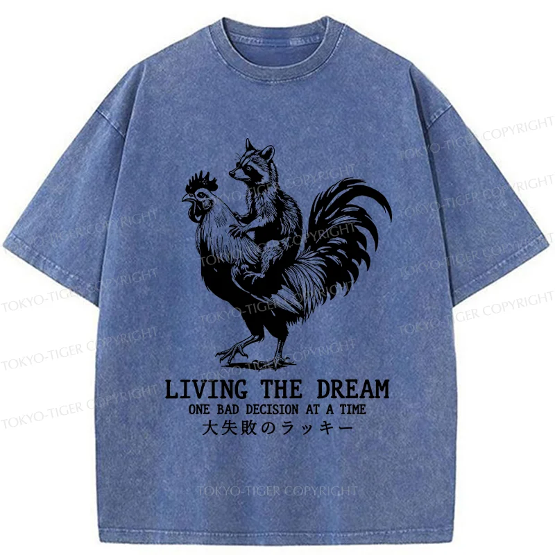 Tokyo-Tiger Raccoon Riding A Chicken Washed T-Shirt