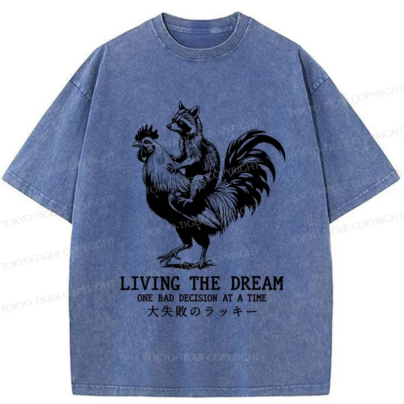 Tokyo-Tiger Raccoon Riding A Chicken Washed T-Shirt