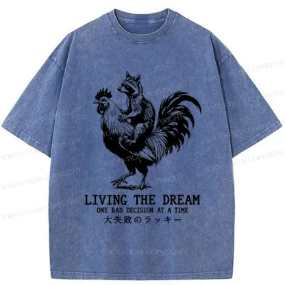 Tokyo-Tiger Raccoon Riding A Chicken Washed T-Shirt