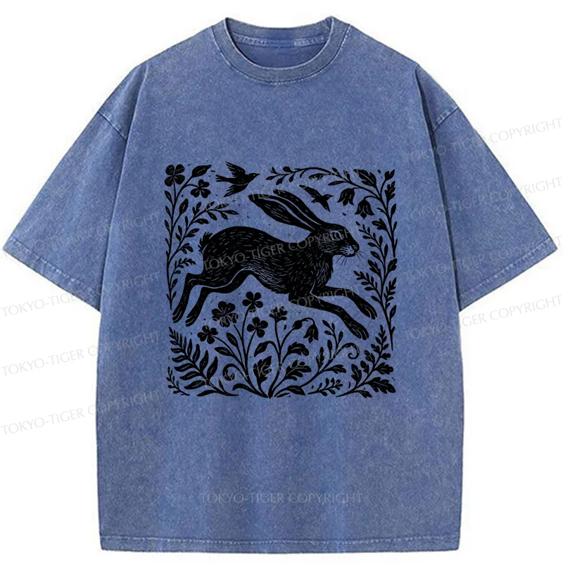 Tokyo-Tiger Woodcut Rabbit Washed T-Shirt
