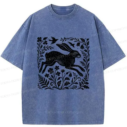 Tokyo-Tiger Woodcut Rabbit Washed T-Shirt