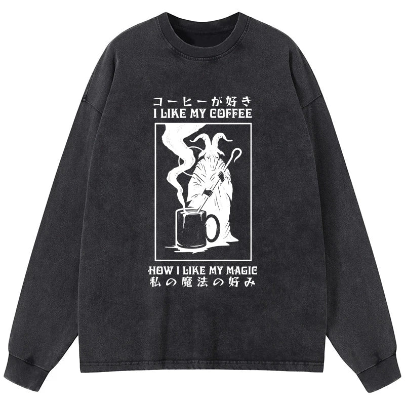 Tokyo-Tiger I Like My Coffee Washed Long Sleeve T-Shirt