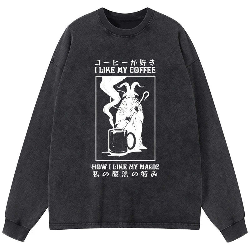 Tokyo-Tiger I Like My Coffee Washed Long Sleeve T-Shirt Sale