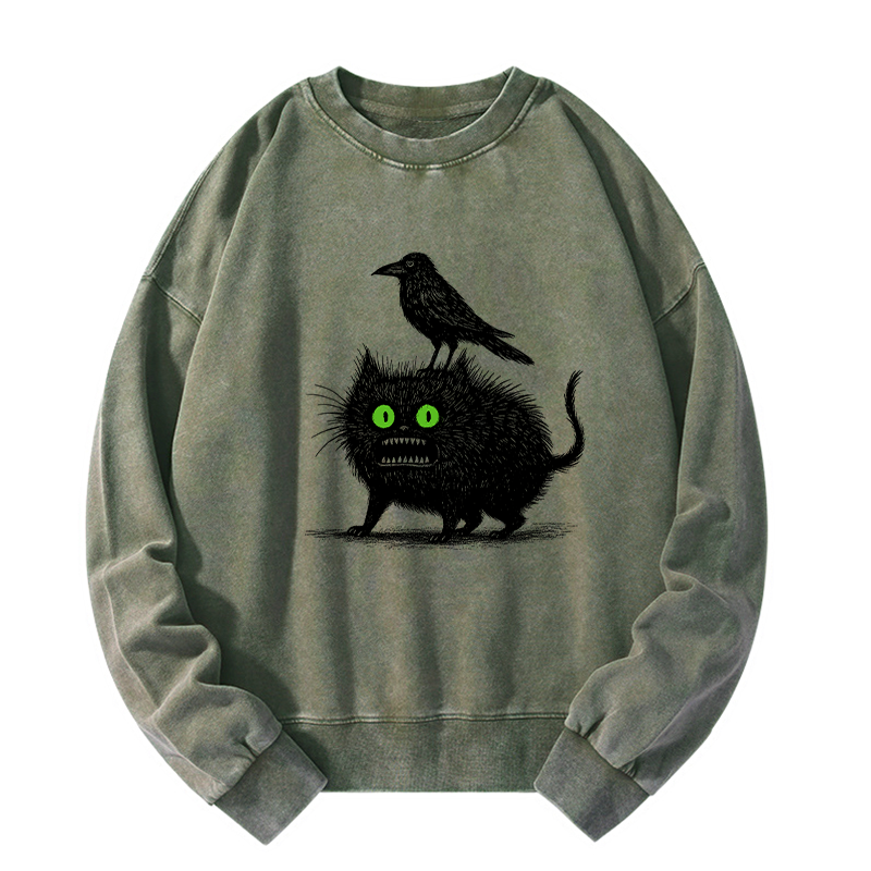 Tokyo-Tiger Crow And Black Cat Washed Sweatshirt