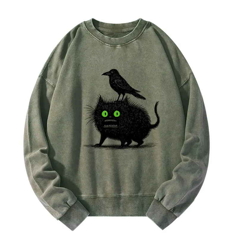Tokyo-Tiger Crow And Black Cat Washed Sweatshirt