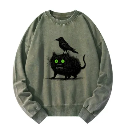 Tokyo-Tiger Crow And Black Cat Washed Sweatshirt