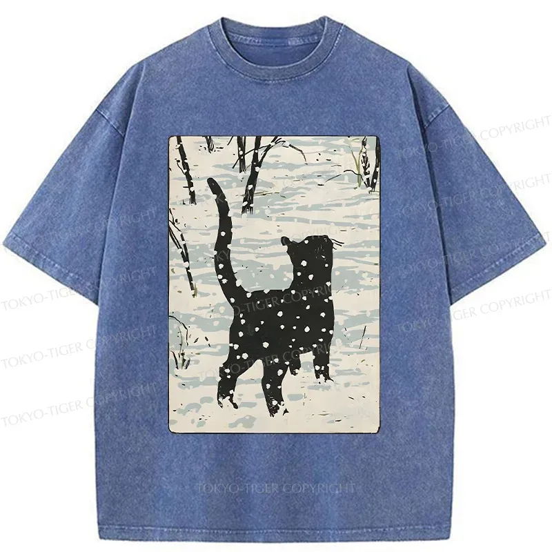 Tokyo-Tiger Cat In The Snow Washed T-Shirt