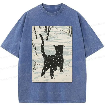 Tokyo-Tiger Cat In The Snow Washed T-Shirt