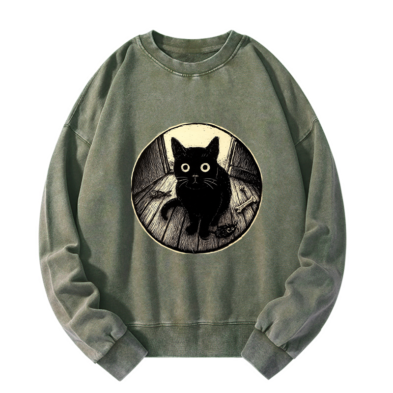 Tokyo-Tiger Waiting Black Cat Washed Sweatshirt