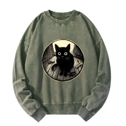 Tokyo-Tiger Waiting Black Cat Washed Sweatshirt