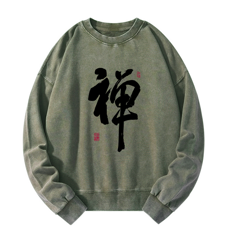 Tokyo-Tiger Japanese Zen Kanji Washed Sweatshirt