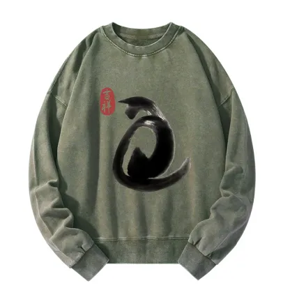 Tokyo-Tiger Vintage Ink Cat Washed Sweatshirt