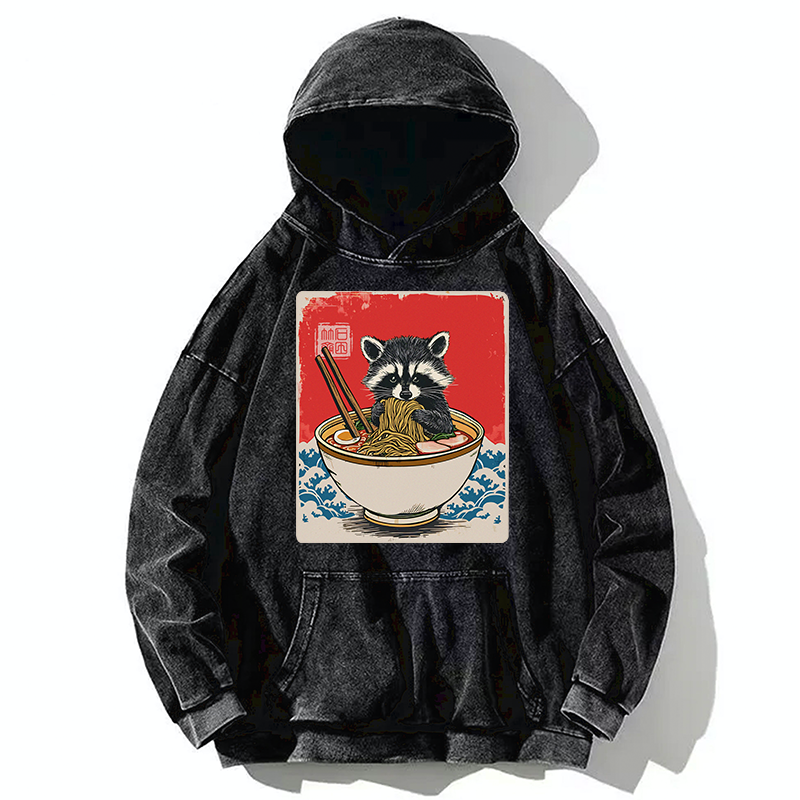 Tokyo-Tiger Ramen Lover Raccoon  Washed Hoodie