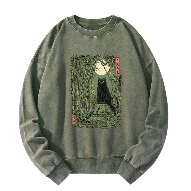 Tokyo-Tiger Black Cat In The Bamboo Forest Washed Sweatshirt
