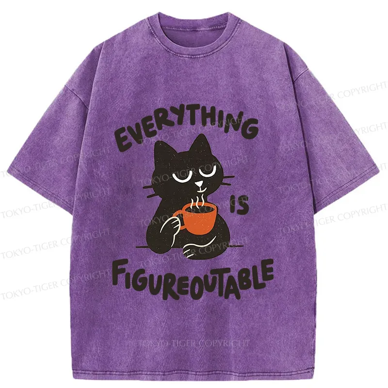 Tokyo-Tiger Cat Tasting Coffee Washed T-Shirt
