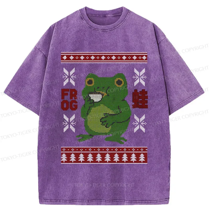 Tokyo-Tiger Frog Drinking Coffee Washed T-Shirt