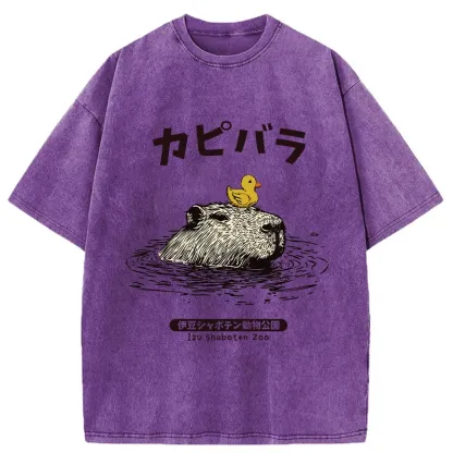 Tokyo-Tiger Relaxed Hot Spring Capybara Washed T-Shirt