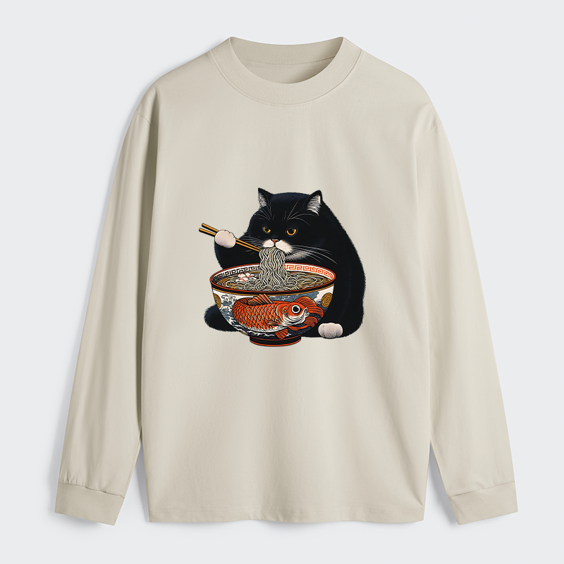 Tokyo-Tiger Fat Cat Eating Ramen Classic Long Sleeve T-Shirt